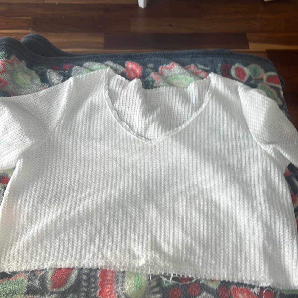 white waffle knit crop top